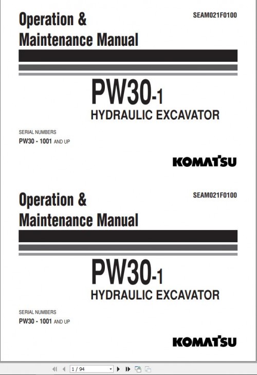 Komatsu Wheeled Excavator PW30 1 Operation Maintenance Manual SEAM021F0100