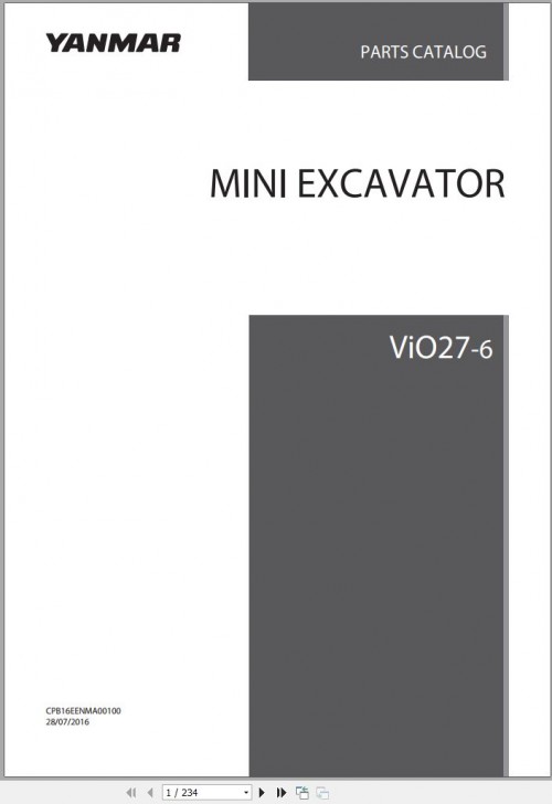 Yanmar Mini Excavator ViO27 6 Parts Catalog CPB16EENMA00100002