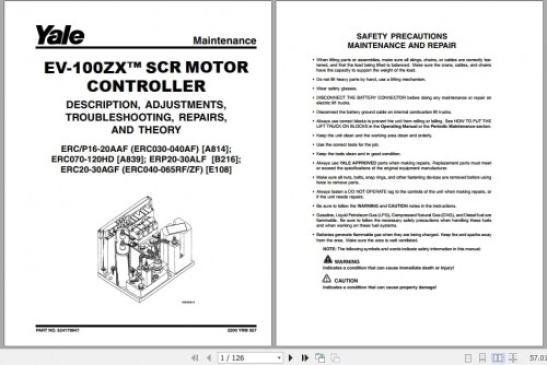 Yale Forklift Class 1 Service Manuals Updated 10.2023 Electric Motor Rider Trucks (7)