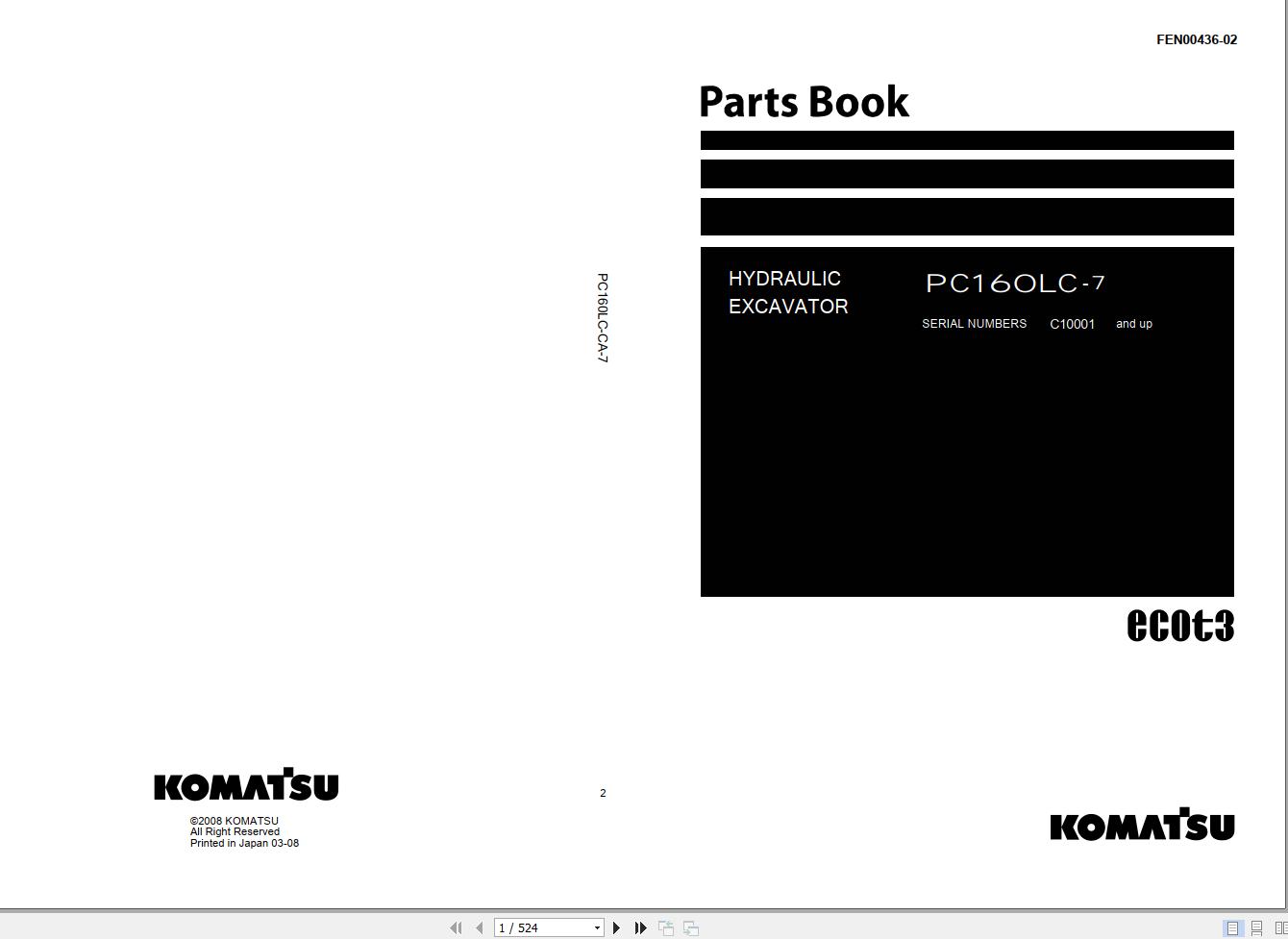 Komatsu Crawler Excavators PC160LC-7 Part Book FEN00436-02 | Auto ...