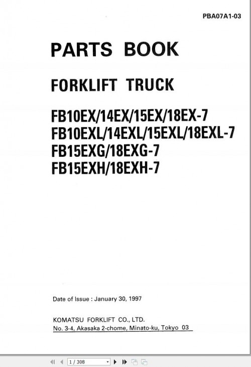 Komatsu Forklift FB10EX 7 FB18EXH 7 Part Book PBA07A1 03