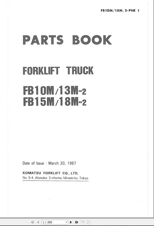 Komatsu Forklift FB10M 2 FB13M 2 FB15M 2 FB18M 2 Part Book