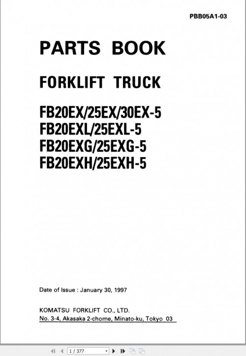 Komatsu Forklift FB20EX 5 FB25EXH 5 Part Book PBB05A1 03