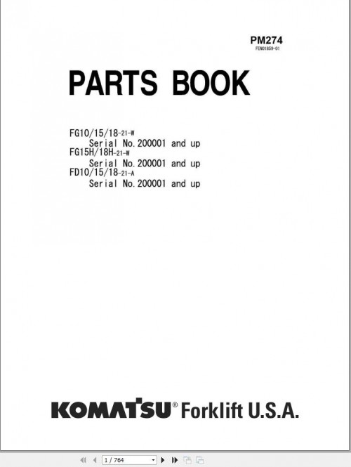 Komatsu Forklift FG10 18 FG15 18H FD10 18 Part Book FENO1859 01