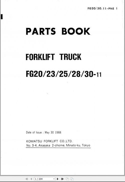 Komatsu Forklift FG20 11 to FG30 11 Part Book FG20 30 11 PNE1