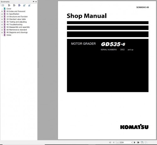 Komatsu Motor Grader GD535 6 Shop Manual SEN06943 00