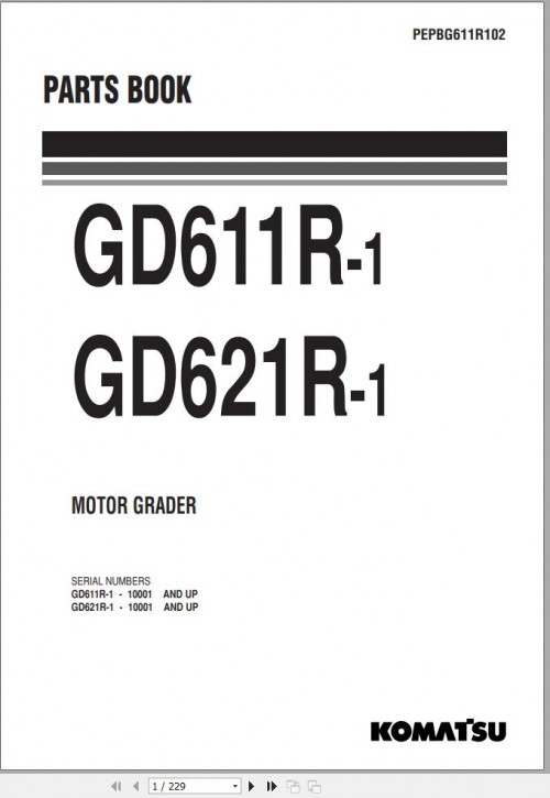 Komatsu Motor Grader GD611R 1 GD621R 1 Part Book PEPBG611R102