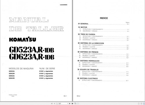 Komatsu Motor Graders GD523A 1DB to GD623R 1DB Shop Manual KSBM000500 ES