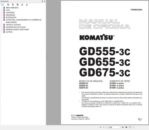 Komatsu Motor Graders GD555 3C GD655 3C GD675 3C Shop Manual KPBM020908 PT