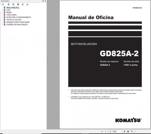 Komatsu Motor Graders GD825A 2 Shop Manual PT