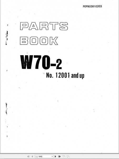 Komatsu Wheel Loader W70 2 Part Book PEPB03810203