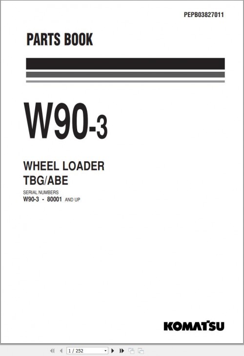 Komatsu Wheel Loader W90 3 Part Book PEPB03827011