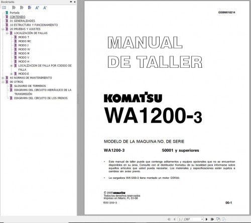Komatsu Wheel Loader WA1200 3 Shop Manual GSBM018214 ES