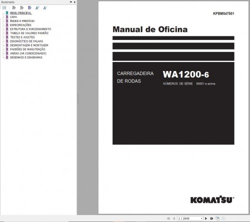 Komatsu Wheel Loader WA1200 6 Shop Manual KPBM547501 PT