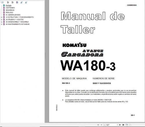 Komatsu Wheel Loader WA180 3 Shop Manual GSBM005804 ES