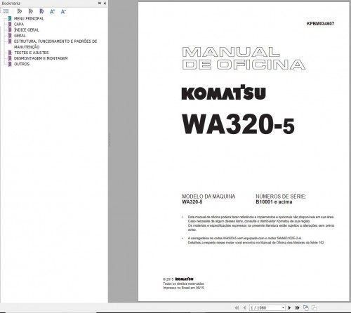 Komatsu Wheel Loader WA320 5 Shop Manual KPBM034607 PT