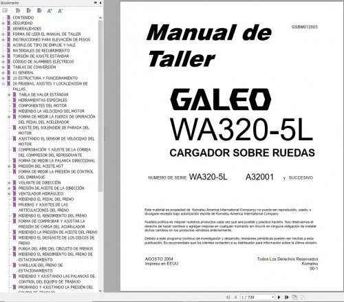 Komatsu Wheel Loader WA320 5L Shop Manual GSBM012003 ES