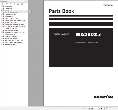 Komatsu Wheel Loader WA380Z 6 Part Book FENC0018 02