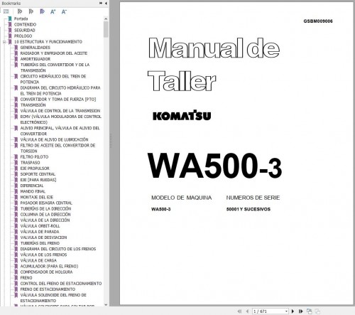 Komatsu Wheel Loader WA500 3 Shop Manual GSBM009006 ES