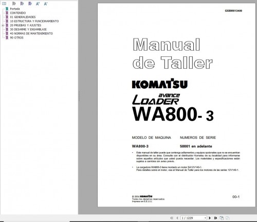 Komatsu Wheel Loader WA800 3 Shop Manual ES