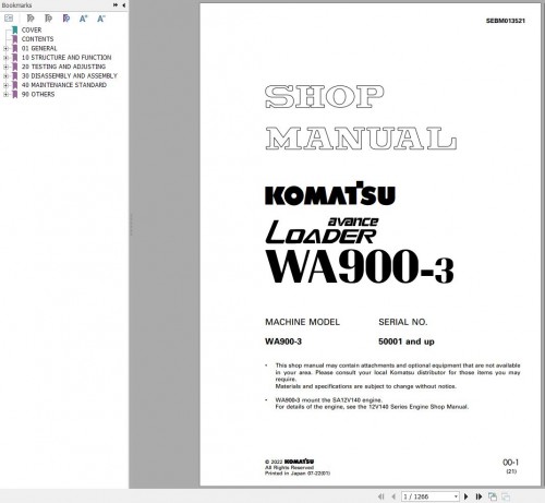 Komatsu Wheel Loader WA900 3 Shop Manual SEBM013521