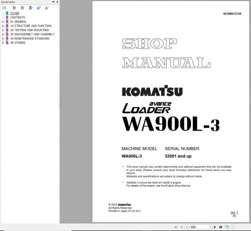 Komatsu Wheel Loader WA900L 3 Shop Manual SEBM035708