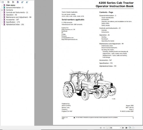 Massey Ferguson Tractor 4200 Series Operation Manual 1857230M2