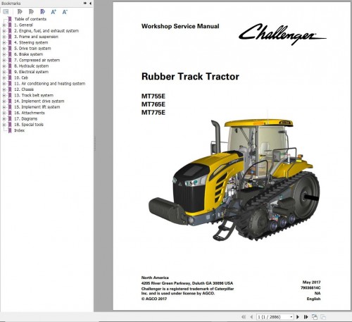 Challenger Tractor MT755E MT765E MT775E Workshop Service Manual 79036614C