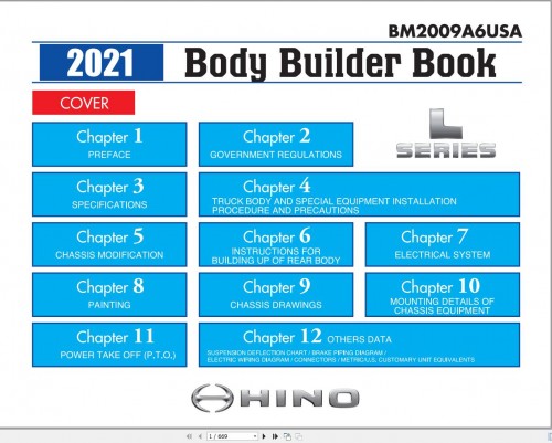 Hino Truck 2021 Body Builder Book Chassis Guide USA