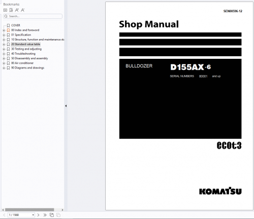 Komatsu Bulldozer D155AX 6 Shop Manual SEN00596 12 (1)
