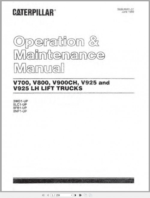 CAT Forklift V900CH Operation Maintenance Service Manuals and Parts Catalog (1)