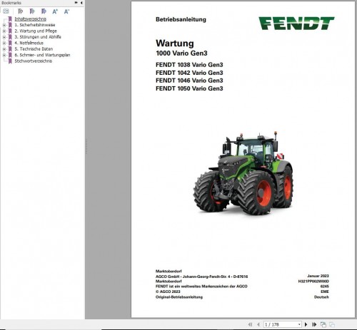 Fendt 1038 1042 1046 1050 Vario Gen3 Maintenance Manual H321PP002W00D DE