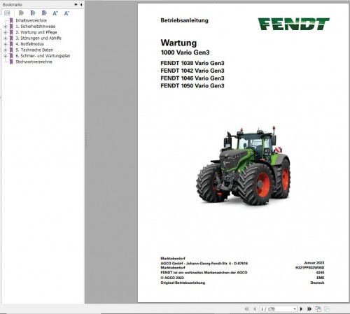 Fendt 1038 1042 1046 1050 Vario Gen3 Operator Workshop Manuals and Diagrams DE 1