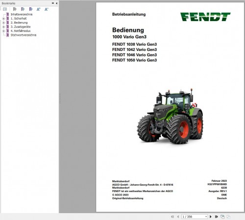 Fendt 1038 1042 1046 1050 Vario Gen3 Operator Workshop Manuals and Diagrams DE 2