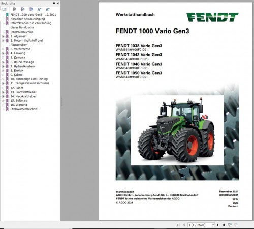 Fendt 1038 1042 1046 1050 Vario Gen3 Operator Workshop Manuals and Diagrams DE 3