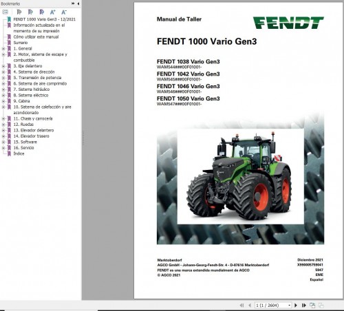 Fendt 1038 1042 1046 1050 Vario Gen3 Operator Workshop Manuals and Diagrams ES 2