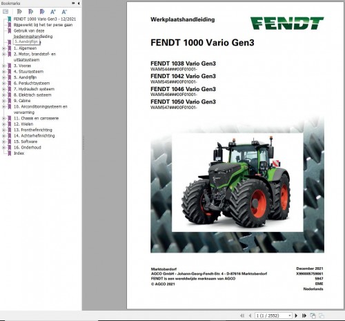 Fendt 1038 1042 1046 1050 Vario Gen3 Workshop Manual X990005759061 NL