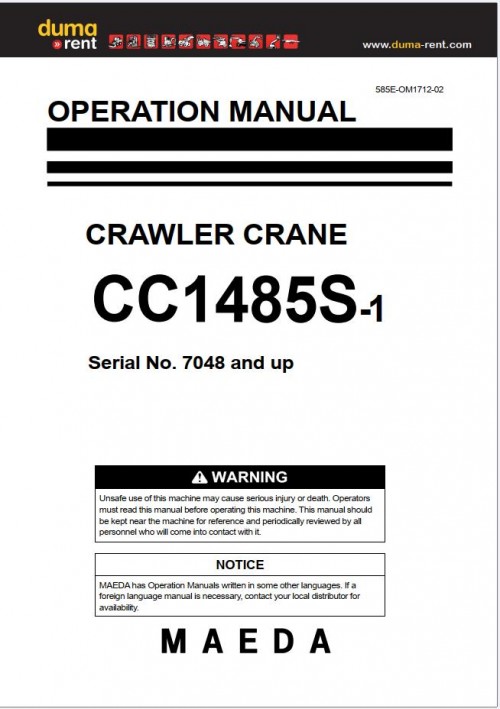 Maeda Crawler Crane CC1485S 1 Operation Manual 585E OM1712 02