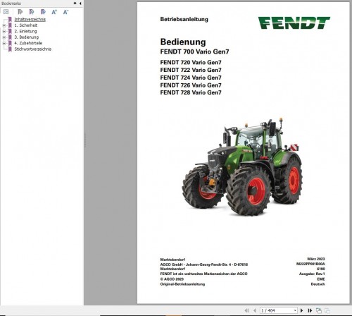 Fendt 720 722 724 726 728 Vario Gen3 Operator Manual and Diagrams DE 2