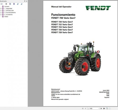 Fendt 720 722 724 726 728 Vario Gen7 Operating Manual 6305 ES