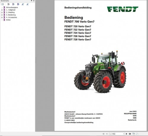 Fendt 720 722 724 726 728 Vario Gen7 Operating Manual 6305 NL