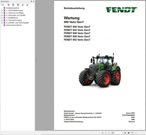 Fendt 930 933 936 939 942 Vario Gen7 Maintenance Manual H221PP002W00D DE