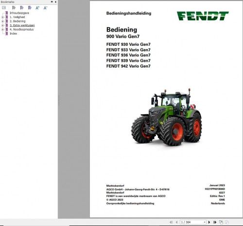 Fendt 930 933 936 939 942 Vario Gen7 Operating Manual H221PP001B06D NL