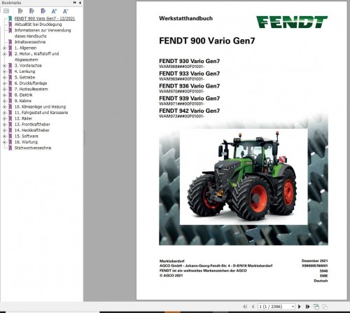 Fendt 930 933 936 939 942 Vario Gen7 Operator Workshop Manuals and Diagrams DE 3