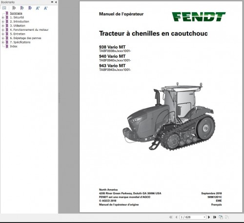Fendt 938 940 943 Vario MT Operator Manual 589612D1C FR