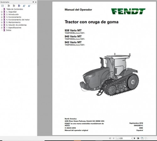 Fendt 938 940 943 Vario MT Operator Workshop Manual ES 1