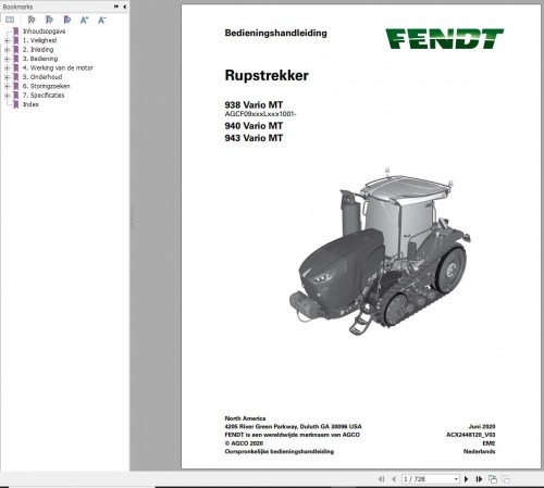 Fendt 938 940 943 Vario MT Operator Workshop Manual NL 1