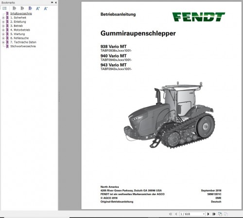 Fendt 938 940 943 Vario MT Operator Workshop Manuals and Diagrams DE 2