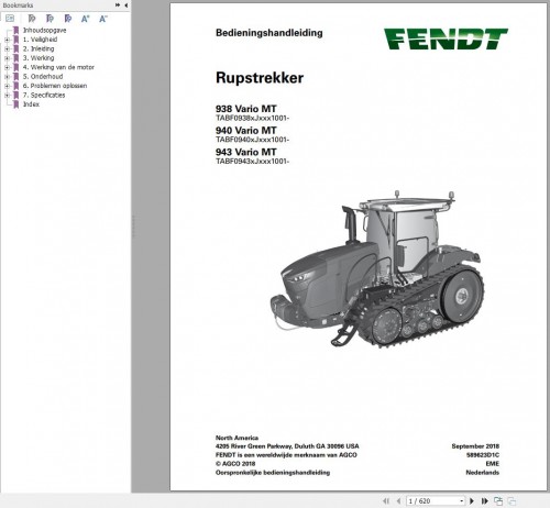 Fendt 938 940 943 Vario MT Operator's Manual 589623D1C NL
