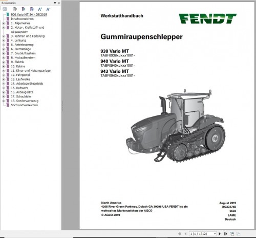 Fendt 938 940 943 Vario MT Workshop Manual 79037274B DE